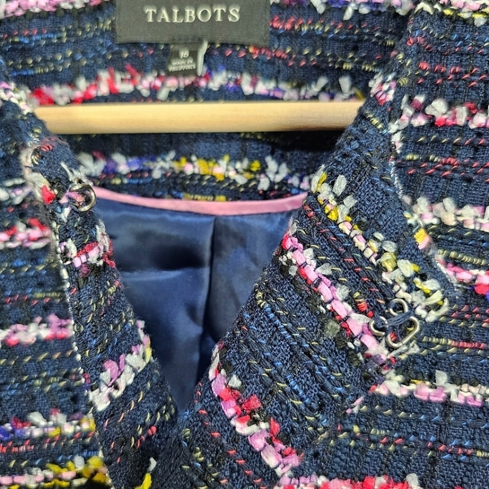 Talbots Fringe Tweed Blazer Jacket 16 Women Black Rainbow Career Business Casual - Picture 11 of 13
